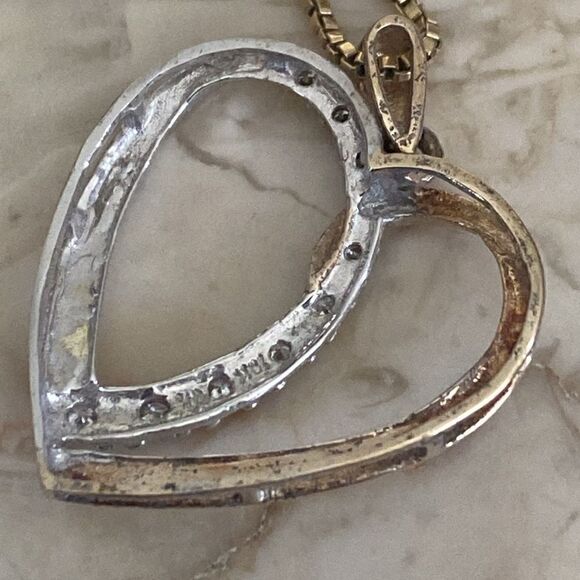 10K Yellow & White Gold Diamond Heart Pendant 24” 10K Yellow Gold Fancy Chain - Picture 4 of 13